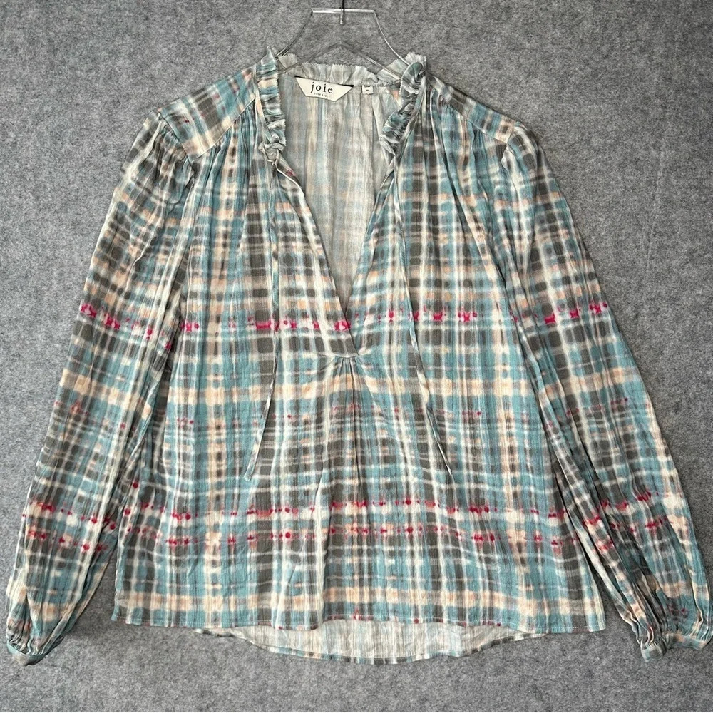 Joie Jindrah Gathered Printed Cotton Blouse. Sz: XL - Picture 4 of 11